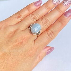 Light blue grey cabochon chalcedony Sterling Silver 925 Heart Ring size 6.5 NEW